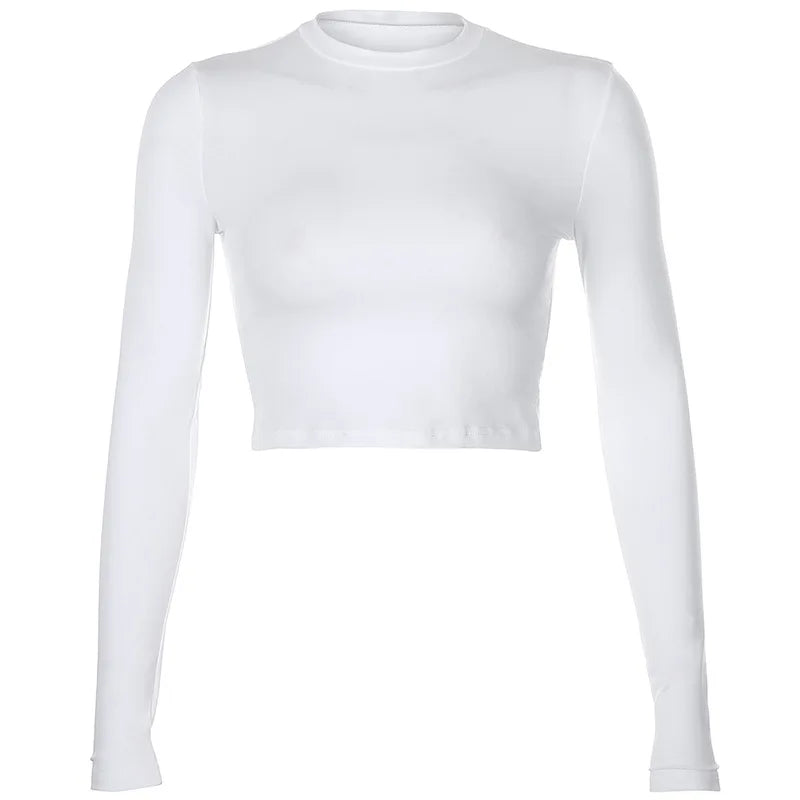 Women's Basic Long Sleeve Crop Top – Casual Korean Fashion Tee