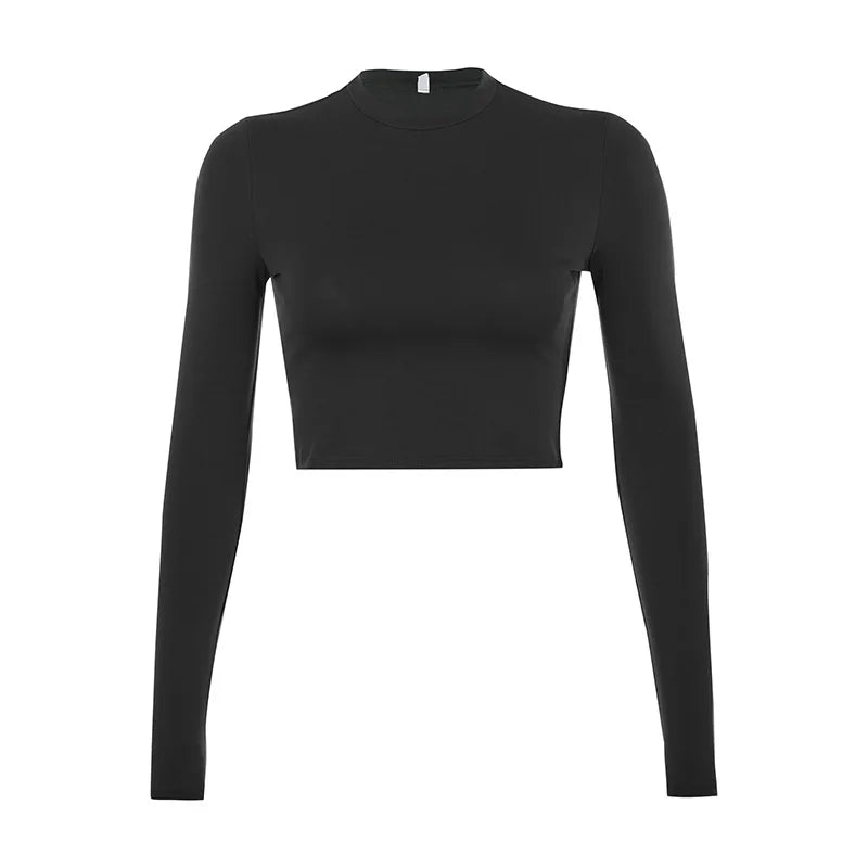 Women's Basic Long Sleeve Crop Top – Casual Korean Fashion Tee